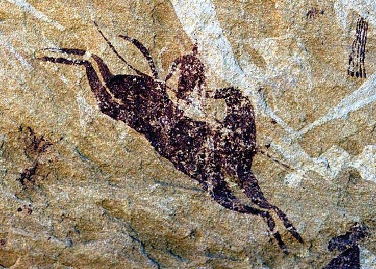 Das Ennedi Massiv, prähistorische Felszeichnung von Reiter und Pferd, Explore Chad
