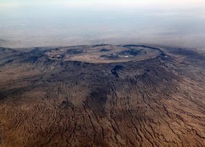 The Tibesti Mountains, Emi Koussi, the highest mountain of the Sahara, aerial photo, Explore Chad